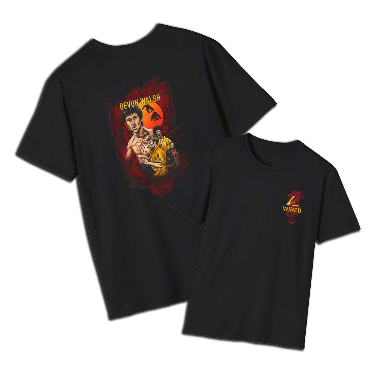 Devun Walsh &#39;Dragon&#39; T-Shirt 2024 featuring exclusive dragon artwork on black cotton fabric.