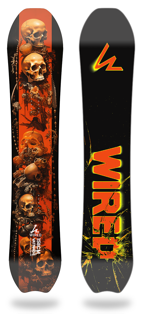 Vantage Series Snowboard showcasing directional shape and dynamic graphic design.