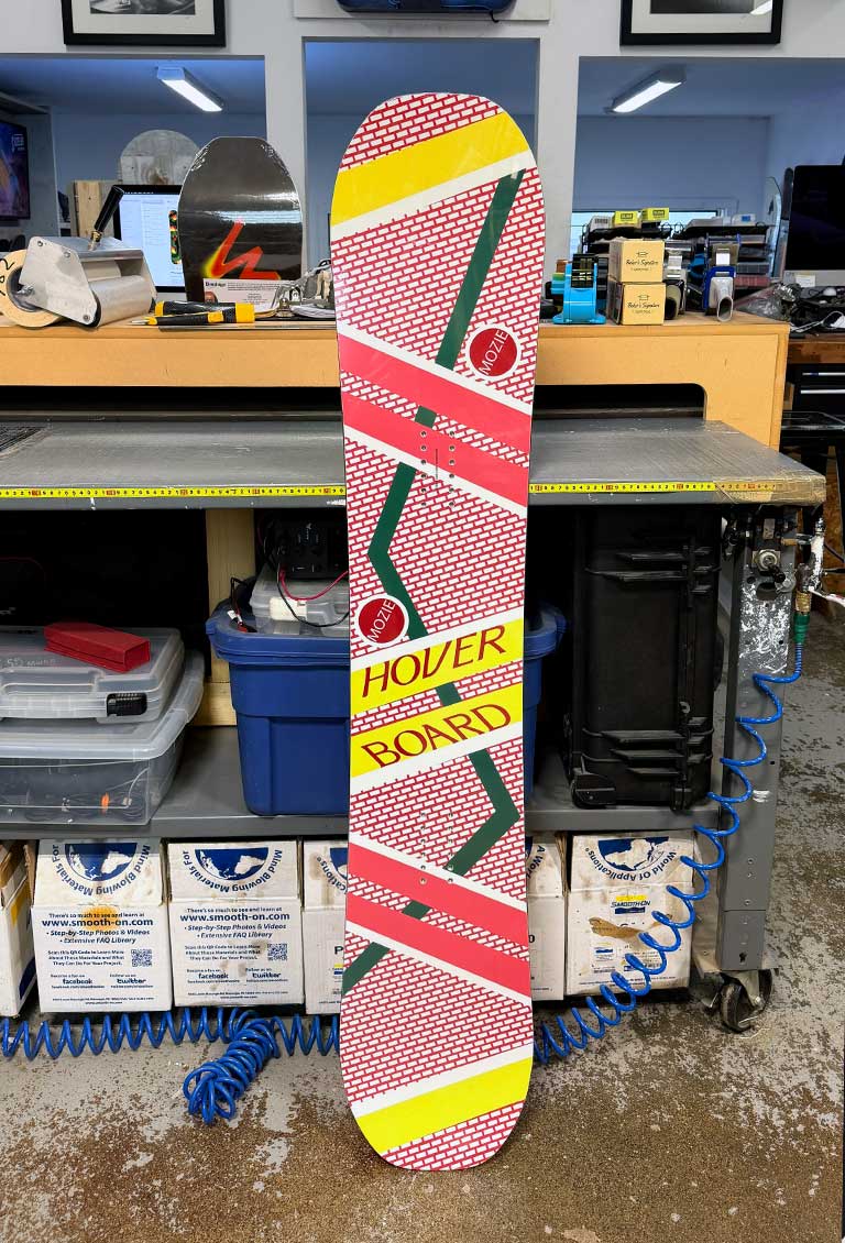 Custom snowboard artwork prepared for production at Wired Snowboards
