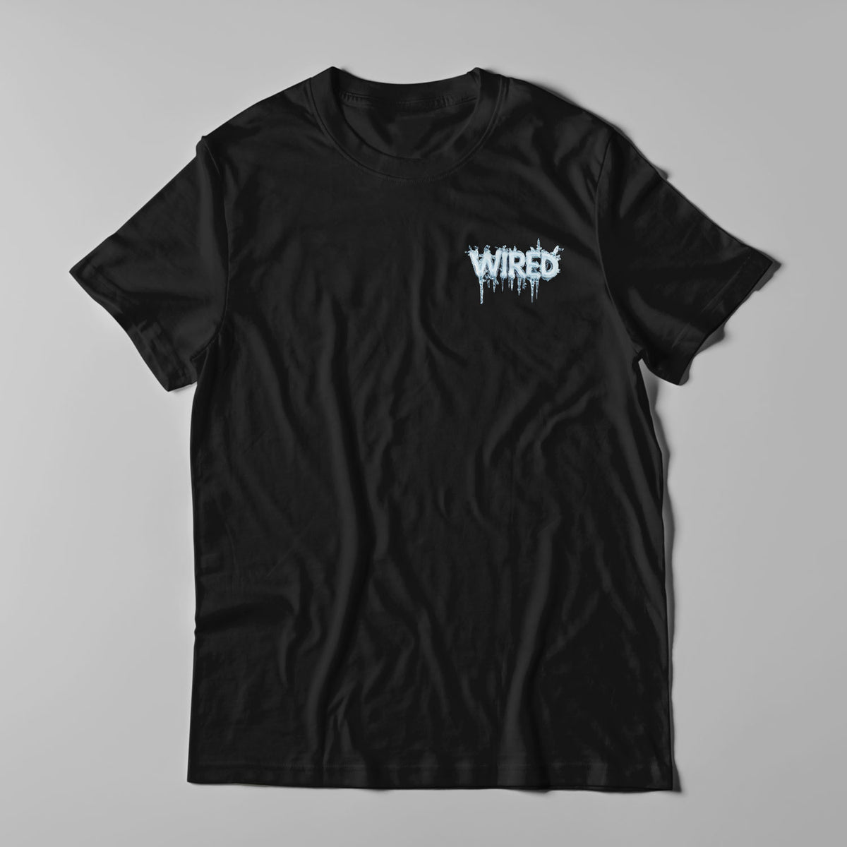 Wired &#39;ICED&#39; T-Shirt displaying frozen logo design on black cotton fabric.