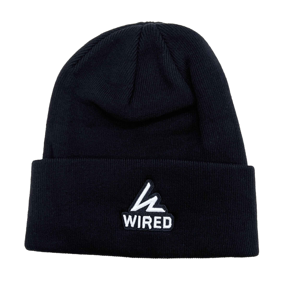 Wired Beanie Toque in black with woven Wired Snowboards logo patch.